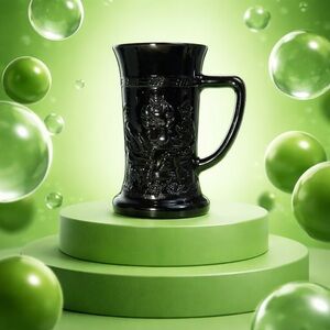 Tiara Black Amethyst Raised Tavern Scene Mug By Indiana Glass Company